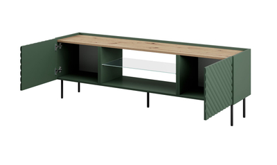 Kabinet TV me oxhak elektrik Cama Meble Onda, 180.5x40x58.39cm, chipboard MDF, i gjelbër