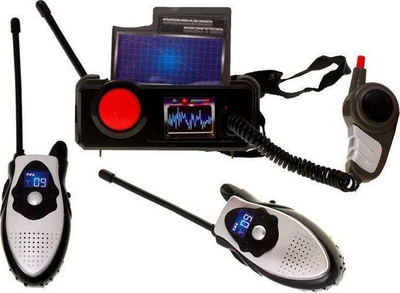 Lodër walkie talkie policie 3 në 1, 2 radiolidhje dore, stacion bazë, bardhë e zezë