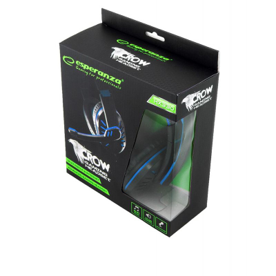 Kufje gaming Esperanza Crow EGH330B, me mikrofon, me kabllo, zi blu