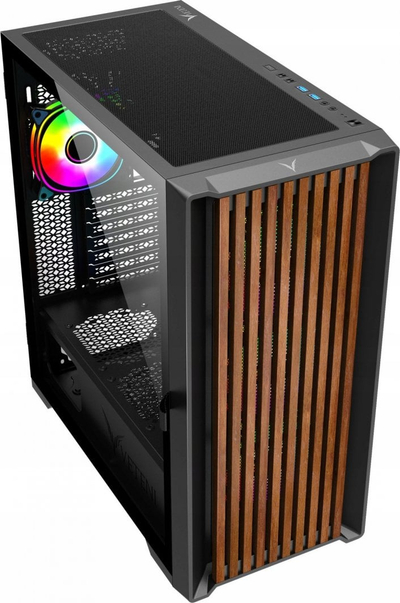 Куќиште за компјутер VETENI Woody ARGB, Црна, Midi Tower