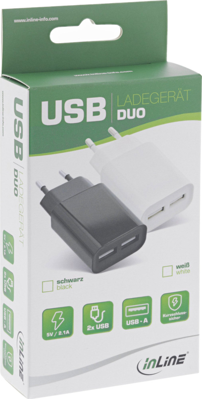 Karikues USB InLine DUO, 2 porta, 5V 2.1A, i bardhë