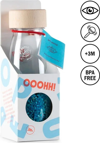 Lodër shqisore Petit Boum Spy Bottle Sea, Montessori, për beba 3m+, blu