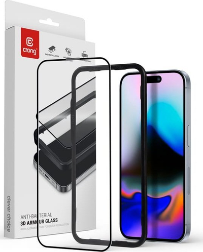 Xham mbrojtës Crong Anti-Bacterial 3D Armour Glass për iPhone 16 Pro, 9H, i kthjellët