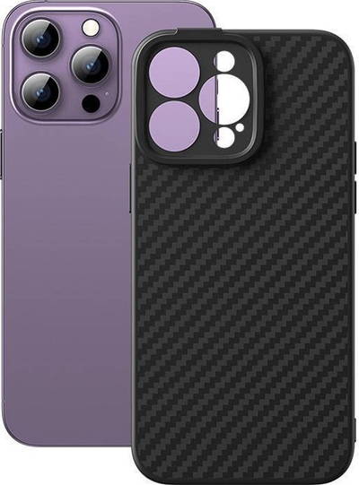 Set aksesorësh Baseus për iPhone 14 Pro, etui magnetik Synthetic Fiber, xham i temperuar, i zi