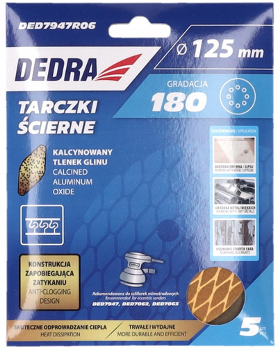 Disqe gërryse DEDRA DED7947R06, 125mm, P180, set me 5 copë