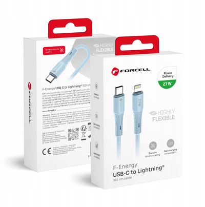 Kabllo USB Forcell F-ENERGY C346, USB C në Lightning, 27W PD, 1m, blu
