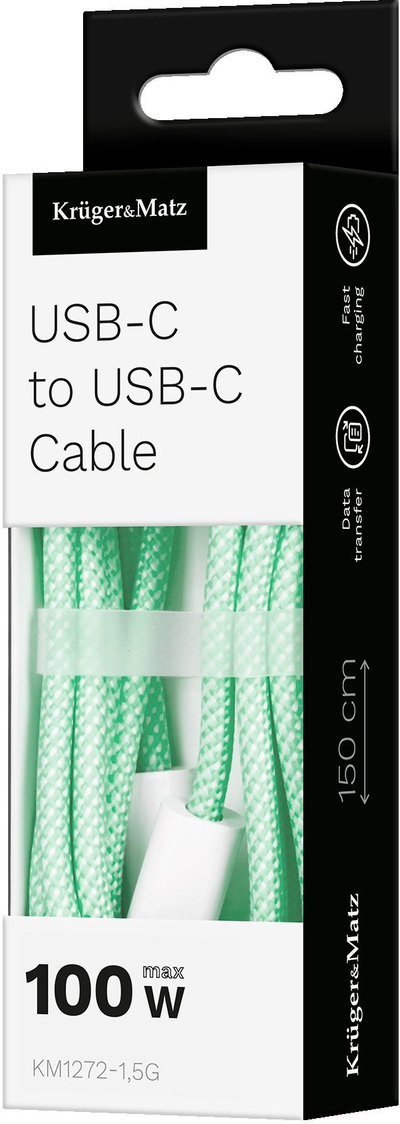 Kabllo USB Type C Kruger&amp;Matz Basic, 1.5 m, 100 W, e gjelbër