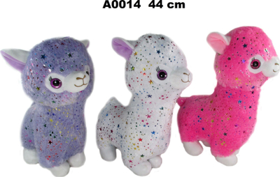 Lodër pelushi alpaka Lama, 44cm, me shkëlqime, shumëngjyrëshe