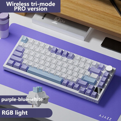 Tastierë mekanike AJAZZ AK820 Pro, tri-mode, RGB, e bardhë lejla blu
