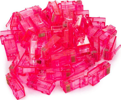 Konektor rrjeti Spacetronik RJ45 Through Plug PT-RJ456UPK-1, Cat6 UTP, 100 copë, rozë transparente