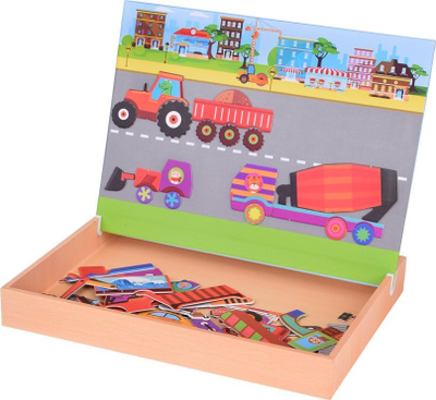 Tabllo magnetike lodër ZA5352, 2 në 1 me puzzle vegla ndërtimi, 28 x 31 cm, shumëngjyrëshe