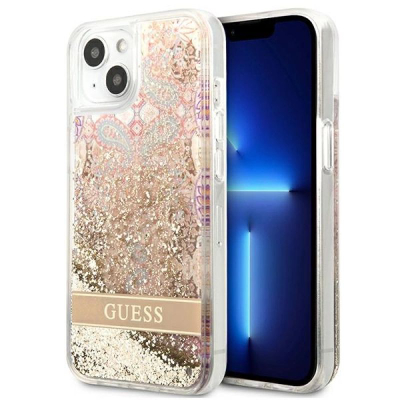 Kapak telefoni Guess për iPhone 13 6.1", me glitter, ngjyrë gold