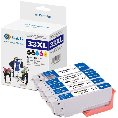 Set bojë printeri G&amp;G Epson 33XL, 5 copa, XL, shumëngjyrësh