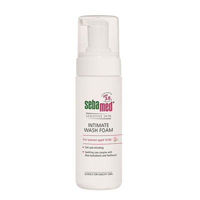 Shkumë intime Sebamed Intimate Wash Foam, pH 3.8, për lëkurë të ndjeshme, e bardhë