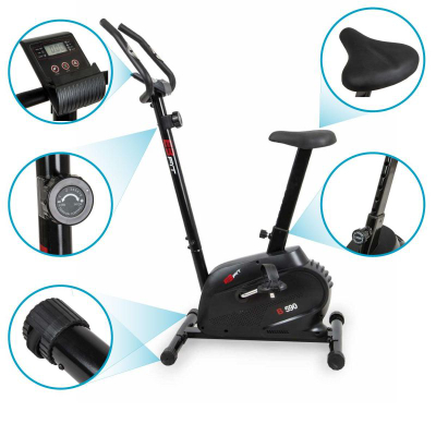 Biçikletë stacionare magnetike EB Fit B590, rrotë 4 kg, 8 shkallë rezistence, e zezë