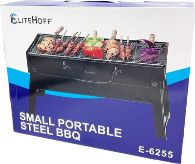 Grill qymyri portabël Elitehoff, i palosshëm, për udhëtim, i zi