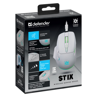 Mouse gaming Defender STIX GM-009, wireless, 3200 dpi, me RGB, i zi