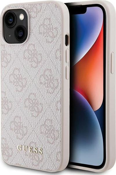 Kapak telefoni Guess 4G Big Metal Logo për iPhone 15 Plus, 6.7", lëkurë ekologjike, rozë