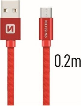 Kabllo për të dhëna Swissten USB A në micro USB, 0.2 m, 3A, tekstil, e kuqe