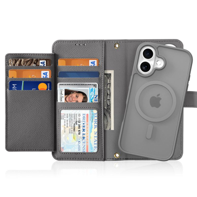 Куќиште-паричник DUX DUCIS Lawa за iPhone 16, 2 во 1, MagSafe, сиво