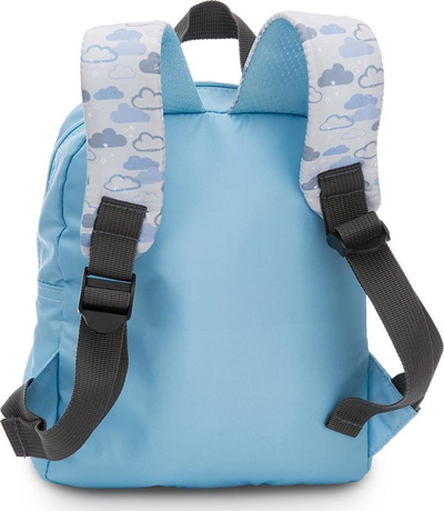 Çantë shpine për kalamaj Nici Travel Friends, me lodër rakun pelush, 25 cm, blu e çelët