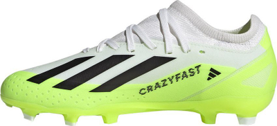 Këpucë futbolli Adidas X Crazyfast.3 FG Jr, për kalamaj, për fushë me bar natyral, të bardha me neon