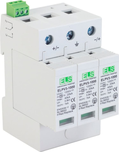 Mbrojtës tensioni DC ELPV3 1000, tip T2, 3P 20/40kA, gri
