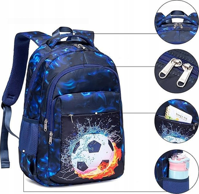 Set çantë shpine dhe çantë beli për kalamaj, me motiv futbolli, 0.5 kg, blu e errët