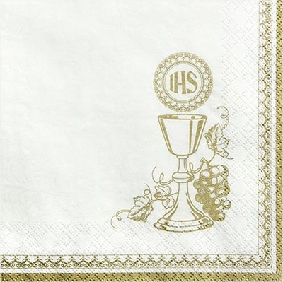Serveta feste Naki White Communion, 33x33cm, 3 shtresa, të bardha, 20 copë