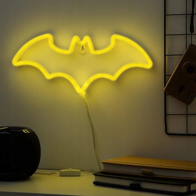 Lampë murale dekorative Batman, LED neon, me USB, e verdhë