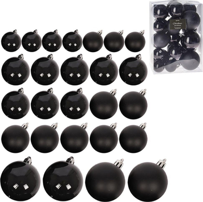 Сет топчиња за новогодишна елка Christmas Baubles, 26 парчиња, неизкршлива пластика 6-10 cm, црни