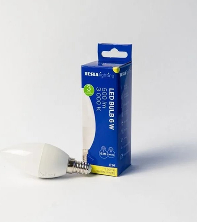 Llampë LED Tesla Candle E14, 6W, 500 lm 3000K, e bardhë e ngrohtë