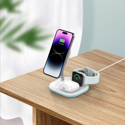 Karikues wireless Tech-Protect QI15W-A27, 3 në 1 MagSafe, 15W, i bardhë