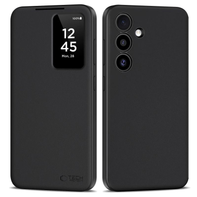 Заштитна футрола Tech-Protect Smart Wallet за Samsung Galaxy S25 Plus, смарт прозорец, мат, црна