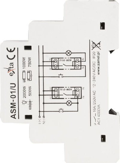 Rele kohe shkallësh Zamel ASM-01/U, 12-240V AC/DC, montim në shinë DIN