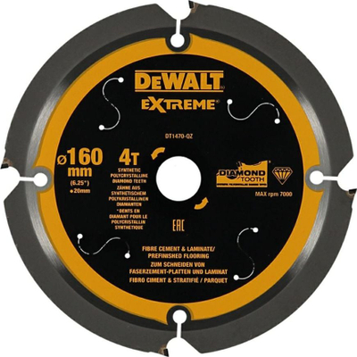 Teh rrethor Dewalt DT1471-QZ, 165x20mm, 4 dhëmbë PCD, për fibër çimento