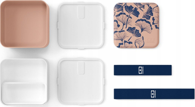 Kuti dreke bento Monbento MB Square Graphic Ginkgo, 1.7L, 2 ndarje, rozë me figura