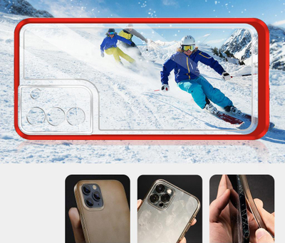 Kapak telefoni Samsung Galaxy S21 5G, hybrid armor 3 në 1, i tejdukshëm, me kornizë të kuqe