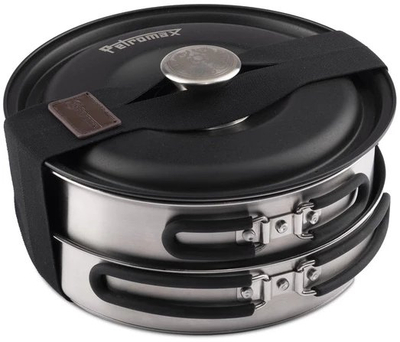 Set enësh kampingu Petromax Dimego, çelik inox, veshje qeramike, i argjendtë