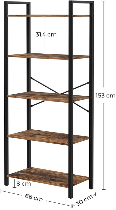 Raft librash Songmics LLS061B01, 5 rafte, metal dhe dru, kafe rustik e zezë