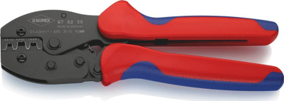 Pinca krimpuse Knipex PreciForce 97 52 35, për konektorë jo të izolum, me doreza të rehatsme, kuqe blu