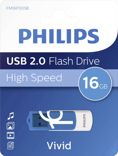 USB меморија Philips FM16FD05B/00, 16GB, USB 2.0, бело и сино
