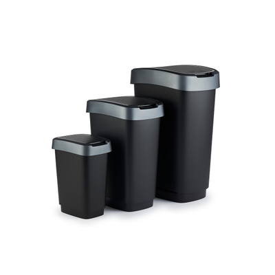 Kosh plehrash Rotho Swing Bin Twist, 25L, kapak lëkundës, i zi argjend i errët