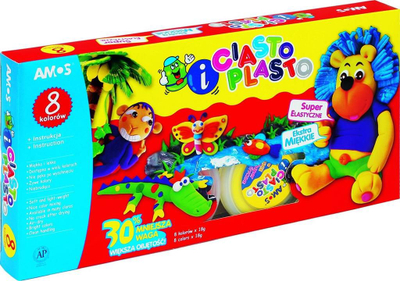 Masë modelimi Amos Plasto Dough, 8 ngjyra, shumëngjyrëshe