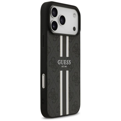 Mbrojtëse telefoni Guess 4G Printed Stripes MagSafe, për iPhone 17 Pro Max, e zezë