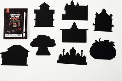 Set kreativ ArtiFly Magic Scratch Card Houses, 8 figura, për kalamaj, i zi