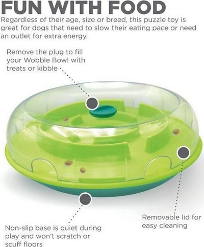 Tas interaktiv për qen Nina Ottosson Dog Wobble Bowl, Level 1, 30cm, multikolor