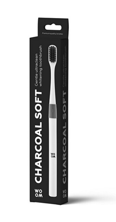 Furçë për dhëmbë Woom Charcoal Soft, e zezë