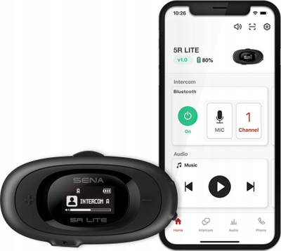 Sistem komunikimi për motor Sena 5R LITE, Bluetooth, interkom për helmetë, i zi