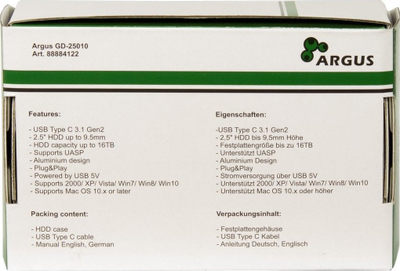 Надворешна кутија Inter-Tech GD-25010, 2.5\", USB Type-C 10 Gbit/s, црна